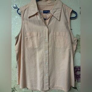 Liz Claiborne Light Peachy Pink Sleeveless Button-Down Shirt